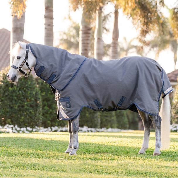 Rhino HexStop Pony Plus Medium Turnout Vari-Layer Blanket, 250g, Grey/Indigo & Navy, Sizes 60"-69"