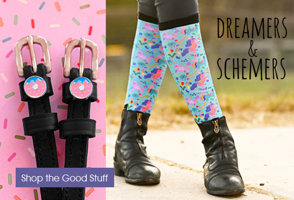 Dreamers & Schemers socks, spur straps & saddle pads