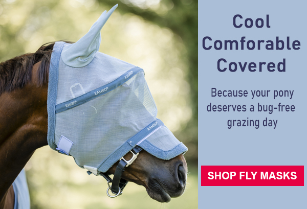 pony fly masks with and withour ears from mini to cob. Some long nose with ears for ponies, wide selection of colors and brands to keep flies  away.