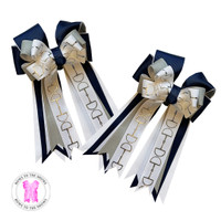Bows to the Shows , Silver Snaffle with Navy/Gray