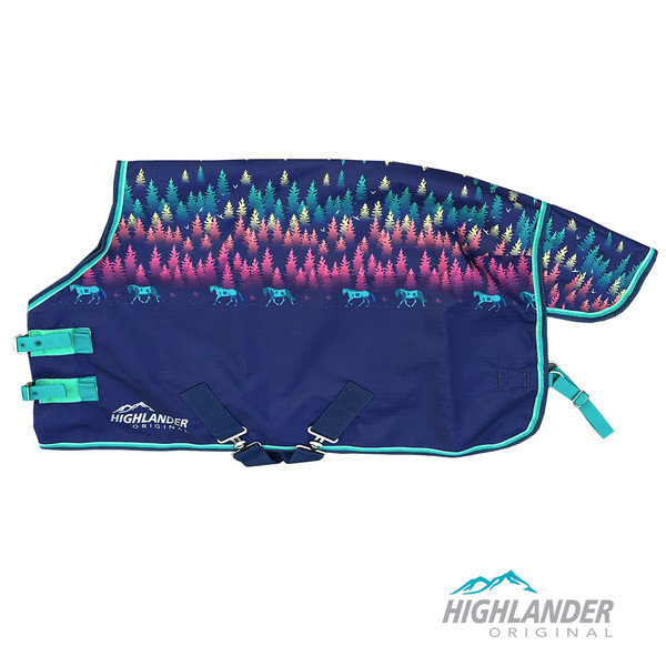 Manta De Invierno Shires Mini Highlander Para Caballos En Miniatura - 200g, Impermeable Y Transpirable, Color Azul Marino/turquesa