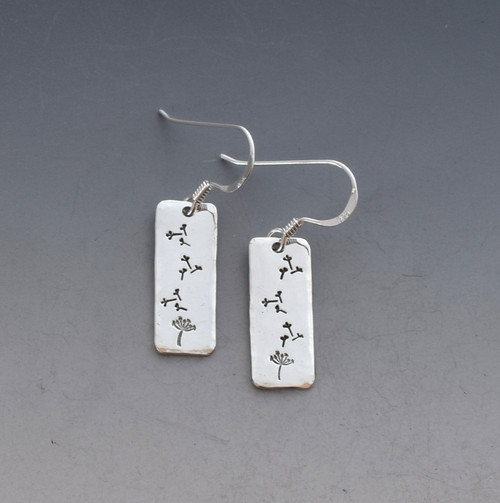 Sterling Silver Dandelion Earrings - Rectangle