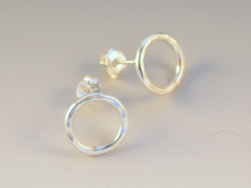 Tiny Circle Stud Earrings, Hammered Finish