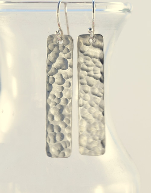 Sterling Silver Hammered Earrings - Rectangle