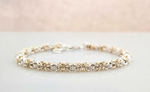 Sterling Silver/14k Goldfill Byzantine Bracelet - Small Weave