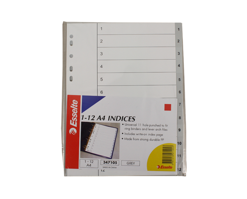 PP Indices A4 1-12 Grey