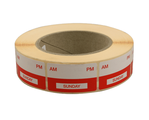 Label Removable Day Sunday - Red - 1000/Roll