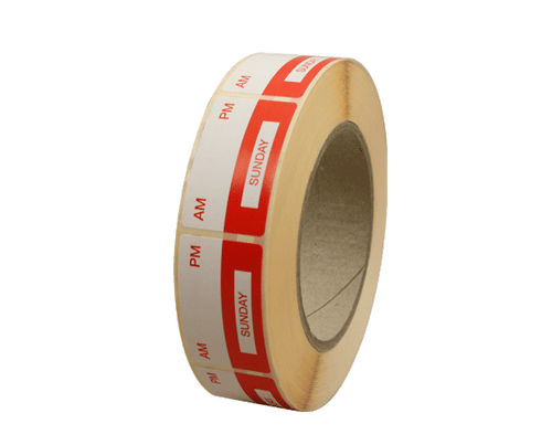 Label Removable Day Sunday - Red - 1000/Roll