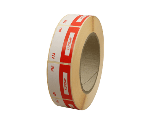 Label Removable Day Sunday - Red - 1000/Roll