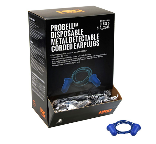 Probell Earplug Metal Detectable Corded 100pr/Box