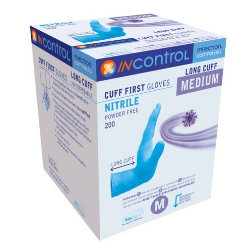Incontrol Cuff First Nitrile P/Free LC Gloves 200/Pk