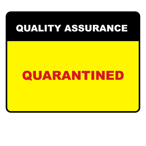 Label Printed QA Quarantine Yellow/Black 100x73mm 500/Roll
