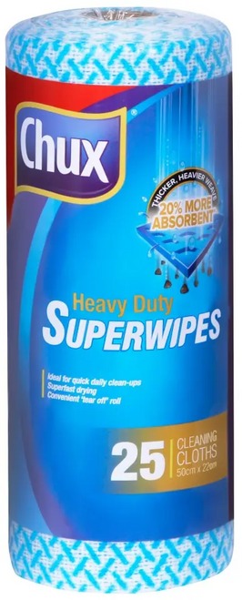 Chux Superwipes Heavy Duty Roll 25's - 4/Ctn
