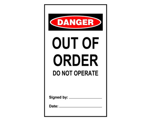 Tag PVC Danger Out of Order - 80x145mm -25/Pk