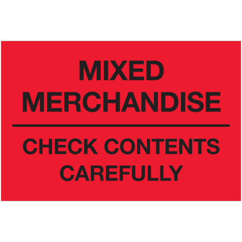 Label Mixed Contents Fluro Red 90x40mm 500/Roll