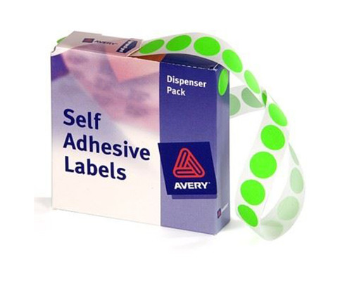 Avery Fluoro Green Disp Dot Stickers 24mm 350/Box