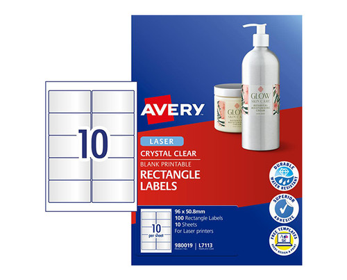 Avery Crystal Clear Labels for Laser Printers (980019/L7113)