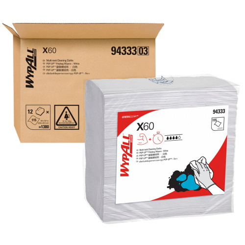  WYPALL® X60 Pop-up Wipers Industrial 115/Bag 12Bags/Ctn