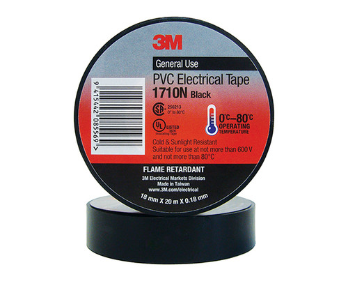 3M 1710N PVC Tape Black 18mmx20m 10/Box 10Box/Ctn