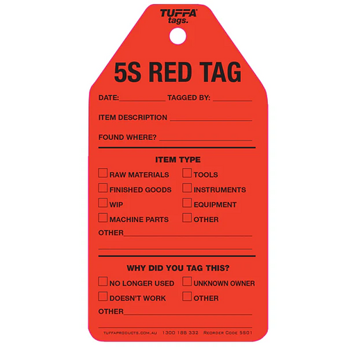 Customised 5S Red Tag 25/Pk