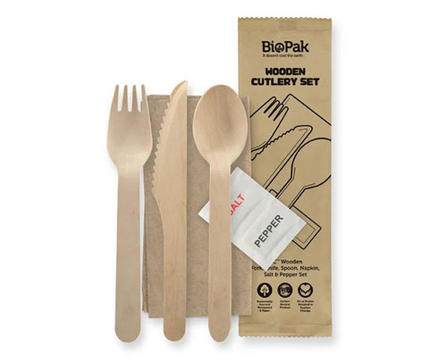Wood Cutlery Pack 16cm K/F/S/N/S/P 400/Ctn