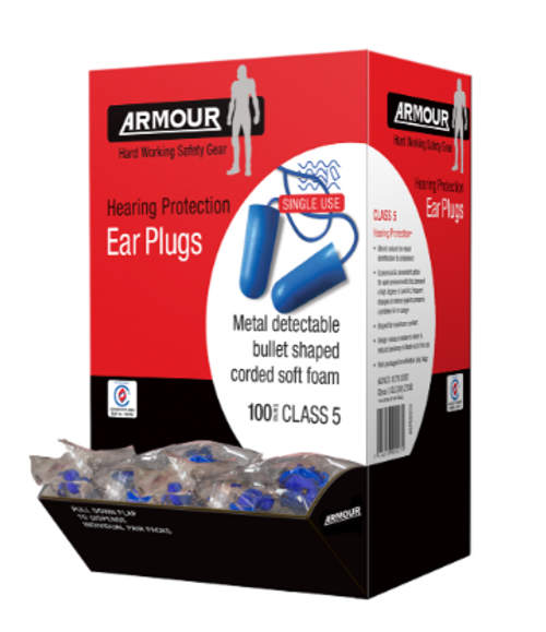 Earplug Corded Armour Metal Detectable Class 5 26dB 100u/box