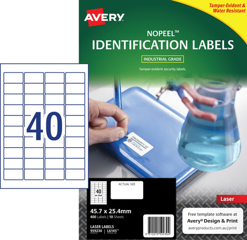 Avery L6145 Nopeel Laser Labels 45.7x25.4mm 400 labels/pk