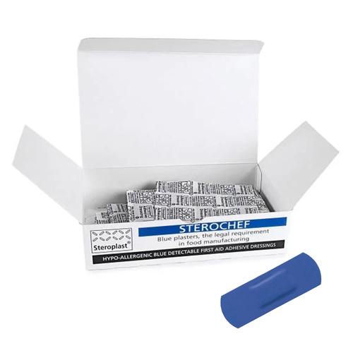 Sterochef Blue Detectable Plasters 7.5cmx2.5cm 100/pk