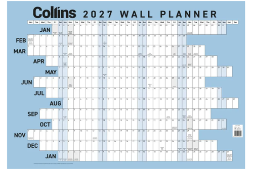 2027 Wall Planner Unlaminated 700x990mm Blue