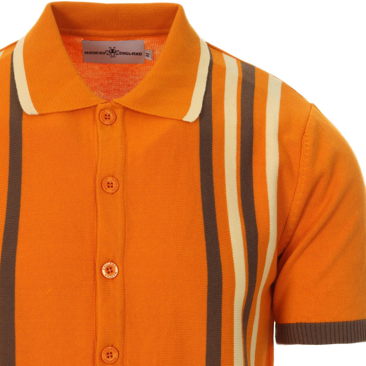Shockwave MADCAP ENGLAND Mod Stripe Knit Polo in Dark Cheddar