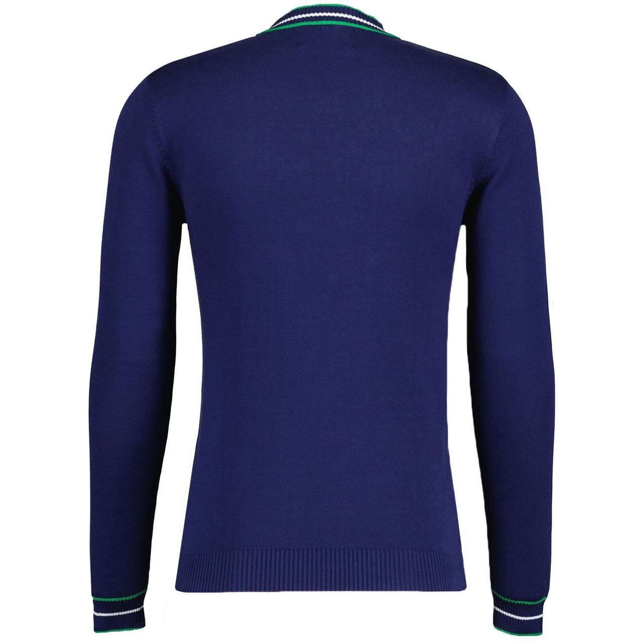 Mens Needle Rib polo neck jumper sweater in Moray blue - The Croft