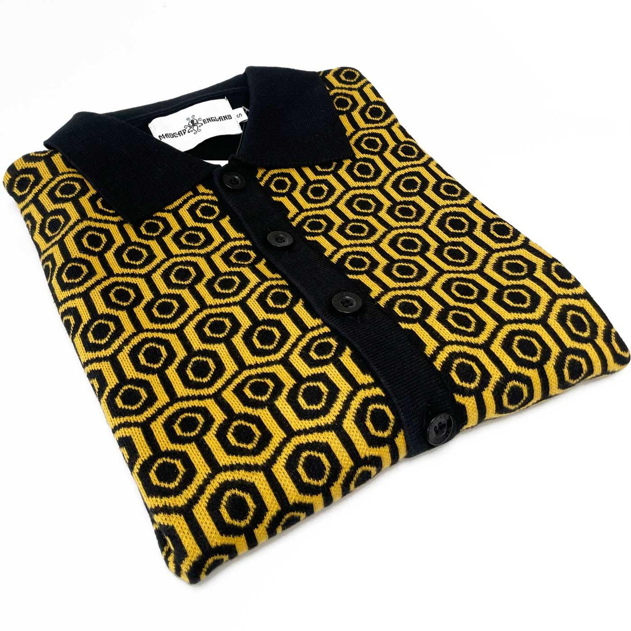 Madcap England Overlook Retro Mod Polo Cardigan in Black/Golden Glow
