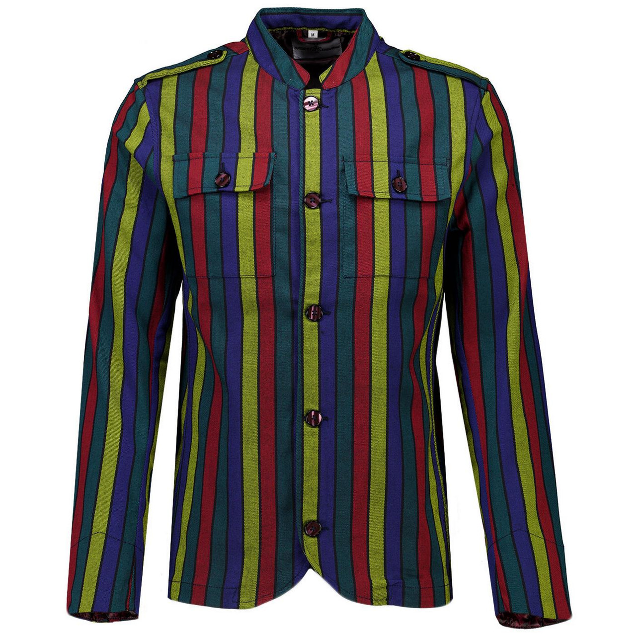 Hendrix Stripe Men's 60s Mod Tunic Jacket with Epaulets