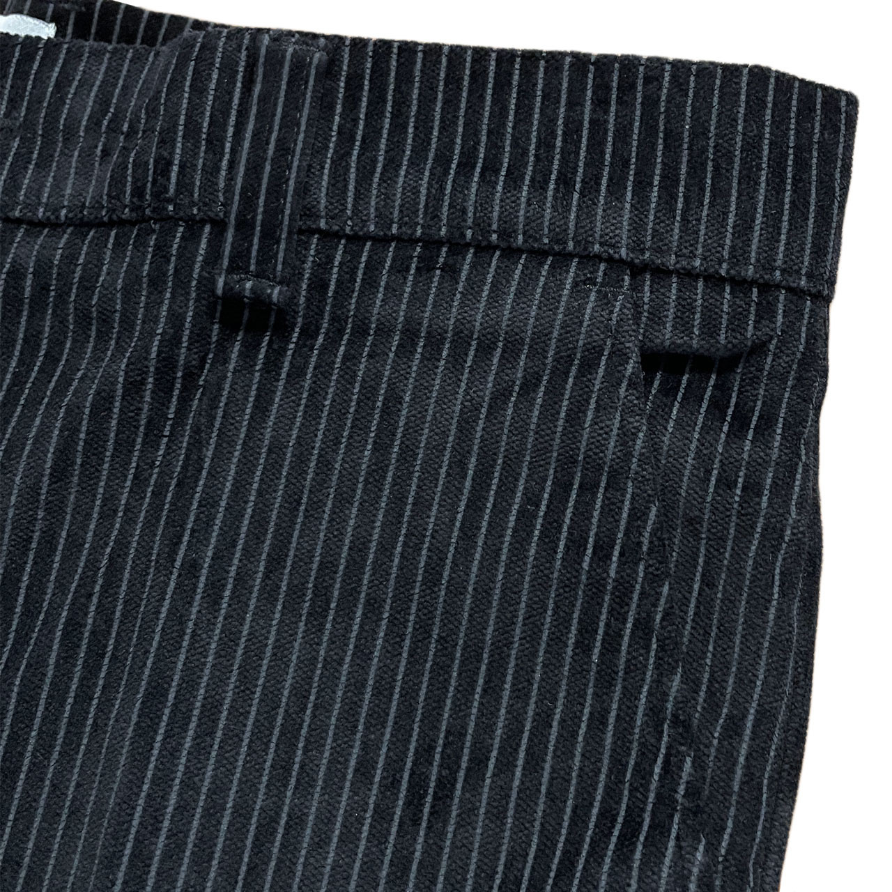 Velvet Pinstripe Retro 70s Smart Flared Trousers in Black