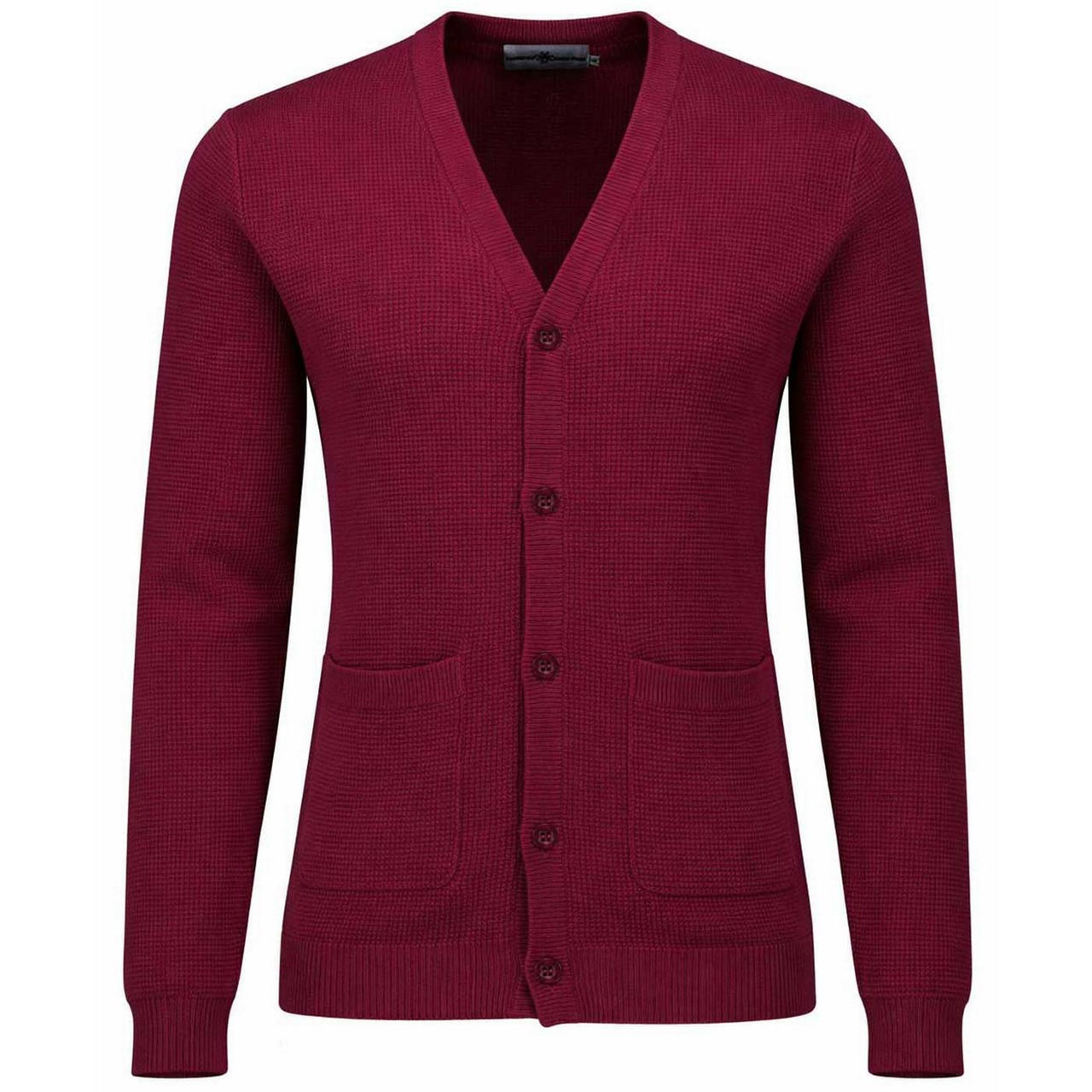 Madcap England Brunswick Retro V-neck Waffle Knit Cardigan - Zinfandel