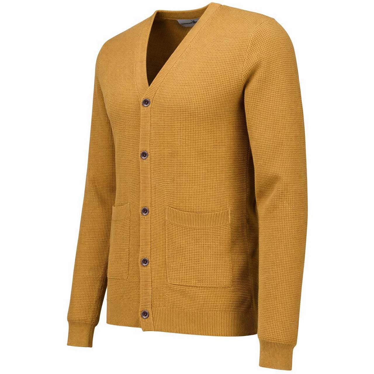 Madcap England Brunswick Retro 70s V-neck Waffle Knit Cardigan - Dijon