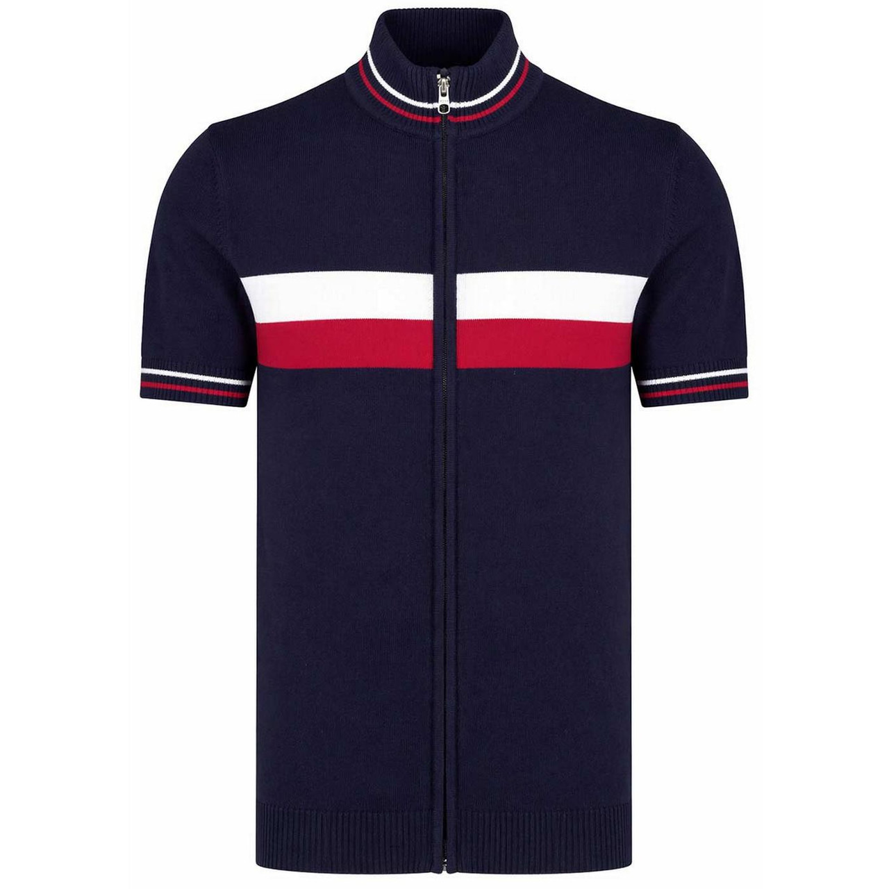 Madcap England Sanremo Mod Zip Through Stripe Knit Cycling Top in Navy