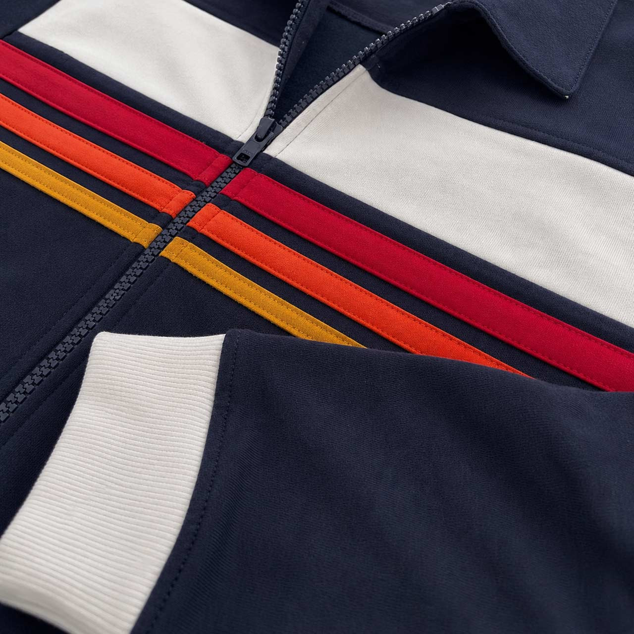 Torino Men's Retro 70s Cut and Sew Stripe Jersey Track Top in Navy