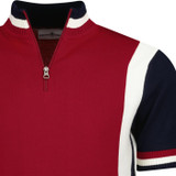 madcap england mens hi-wheel colour block zip neck knitted cycling top red