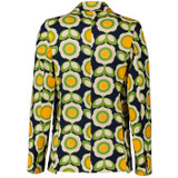 Madcap England Daydream Beau Retro 70s Women's Wide Lapel Blazer in Green Daisy print