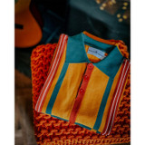 Madcap England Farlowe Retro 60s Mod Knitted Stripe Polo Shirt in Golden Orange	
