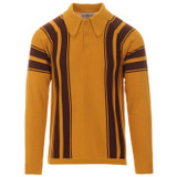 Madcap England Acid Test 60s Mod Knitted Stripe Spear Collar Polo Shirt in Harvest Gold