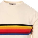 Madcap England Britpop Retro 90s Mod Rainbow Stripe Knitted T-shirt in Ecru
