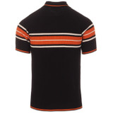 Madcap England Fireball Men's Retro 60s Mod Ribbed Stripe Zip Neck Polo Shirt in Black