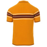 Madcap England Fireball Men's Retro 60s Mod Ribbed Stripe Zip Neck Polo Shirt in Golden Glow
