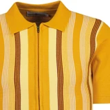 Madcap England Capitol 1960s Mod Stripe Zip Knit Polo Top in Golden Glow