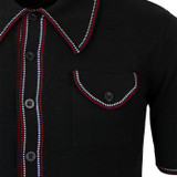 Madcap England Men's Retro Mod Big Collar Short Sleeve Crawdaddy Polo in Black