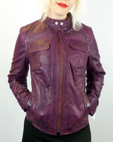 MADCAP ENGLAND WOMENS RETRO LEATHER JACKET PURPLE