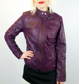 MADCAP ENGLAND WOMENS RETRO LEATHER JACKET PURPLE