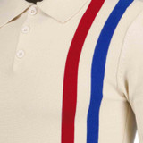 Madcap England Mod Racing Stripe Short Sleeve Knitted Polo Shirt in Birch